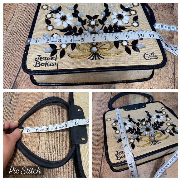 ENID COLLINS OF TEXAS FLOWER BASKET PURSE HANDBAG JEWEL BOKAY BLACK BAG Vintage - Picture 9 of 13